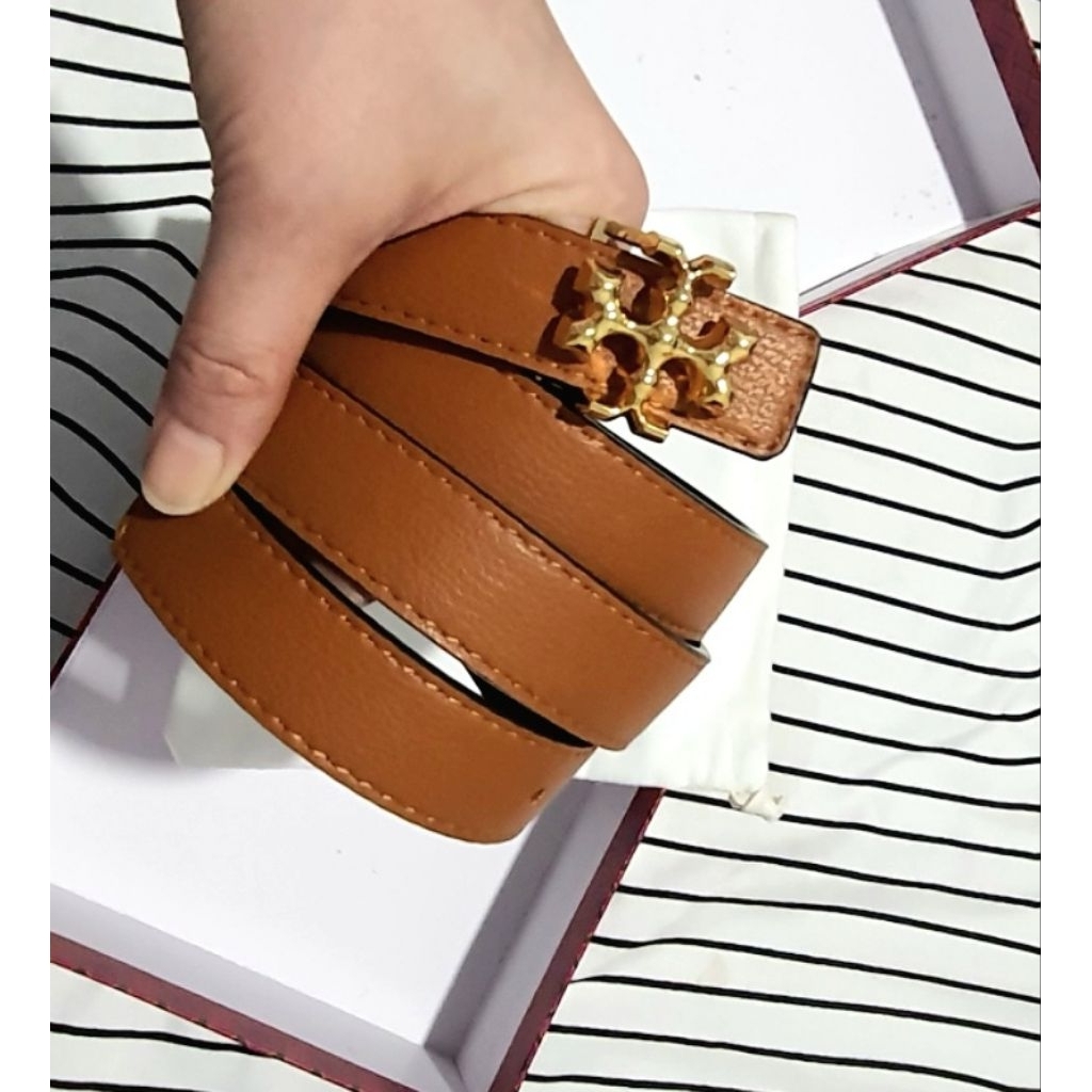 Belt Wanita Kulit Hitam / Coklat Gold Buckle Elegant Fashion Sabuk Wanita Premium