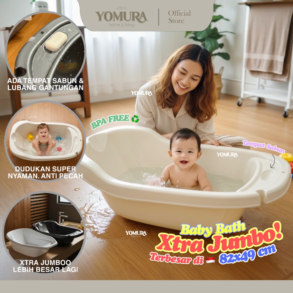 YOMURA Bak Mandi Bayi XTRA JUMBO SUPER 82x49 cm BPA Free/ Baby Bathup Besar/ Tempat Mandi Bayi Anak 
