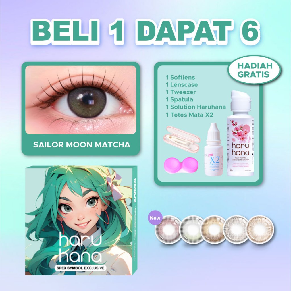 BELI 1 DAPAT 6-Softlens Spex Symbol HARUHANA Soflens Sailormoon Lisa Grey Matcha Choco Brown Brownis