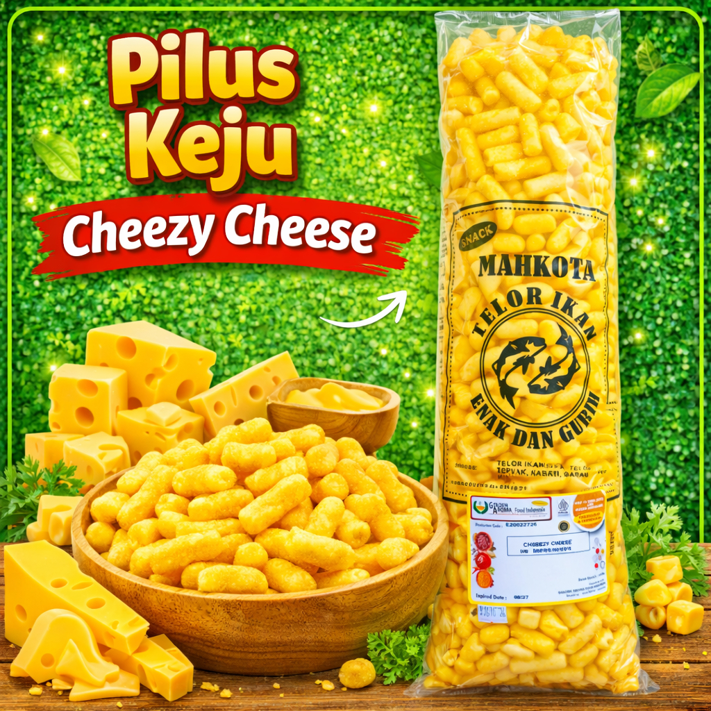 Pilus Keju Mahkota Cheezy Cheese Snack Pilus Gurih Renyah Cemilan Enak Murah Untuk Jualan, Snack Kil