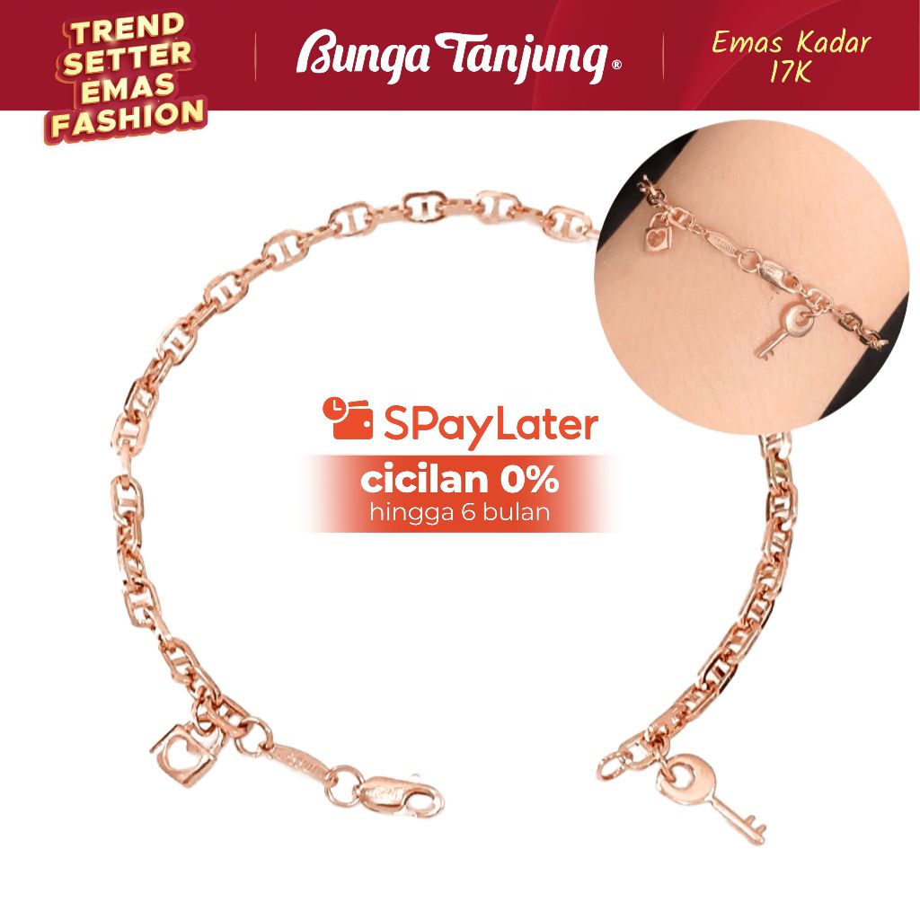 GELANG HERME KUNCI GEMBOK B - EMAS 17K - BUNGA TANJUNG GOLD