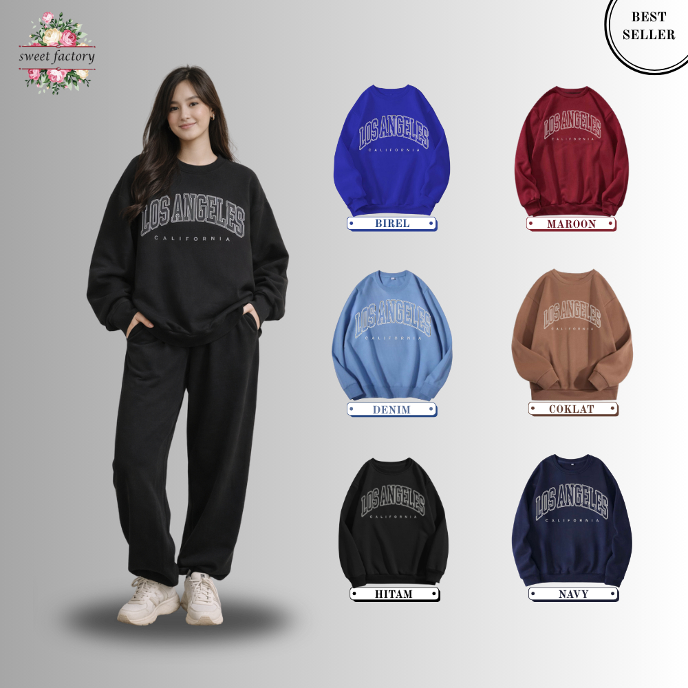 Sweater Crewneck Wanita Oversize Premium Artikel Los Angeles