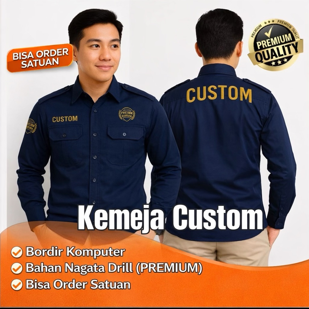 Kemeja PREMIUM Pdh/Pdl Custom Bordir Bahan Nagata Drill | Satuan / Grosir