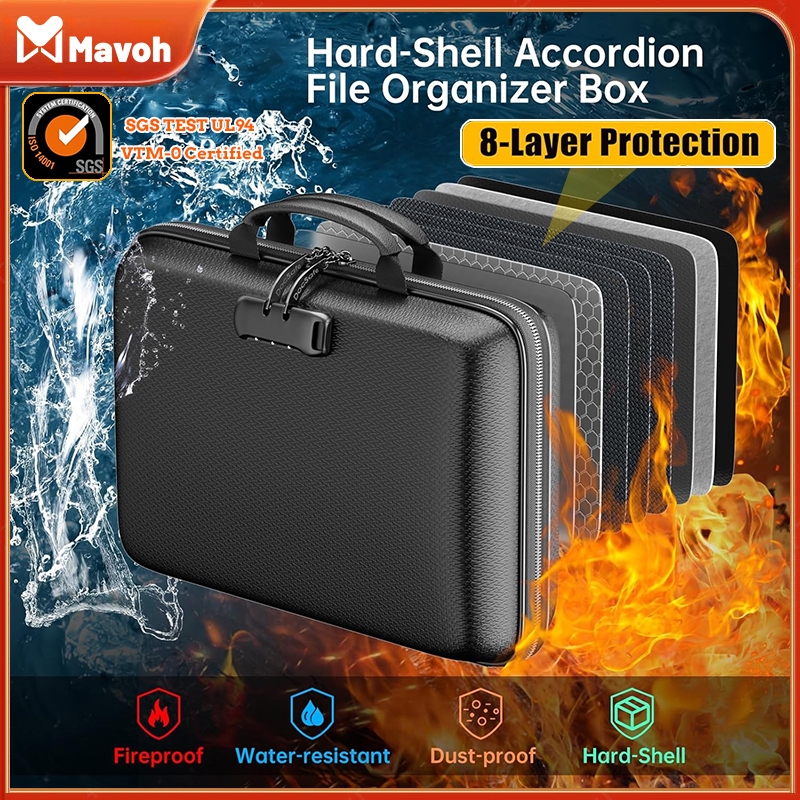 Tas Penyimpan Dokumen Tahan Api & Air Cangkang Keras Kotak Dokumen Pengatur Berkas Tahan Api dengan 
