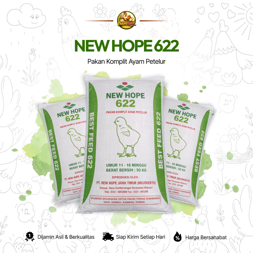 NEW HOPE 622 – Pakan Komplit Ayam Petelur Pra Produksi (Usia 2–6 Bulan) | Best Feed 622 | 20KG - 50K