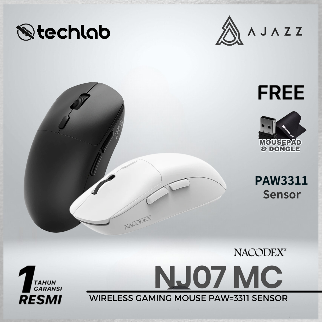AJAZZ NJ07 / NJ-07 Mouse Gaming PAW-3311 Lightweight Tri-mode Connection 1000Hz Polling Rate