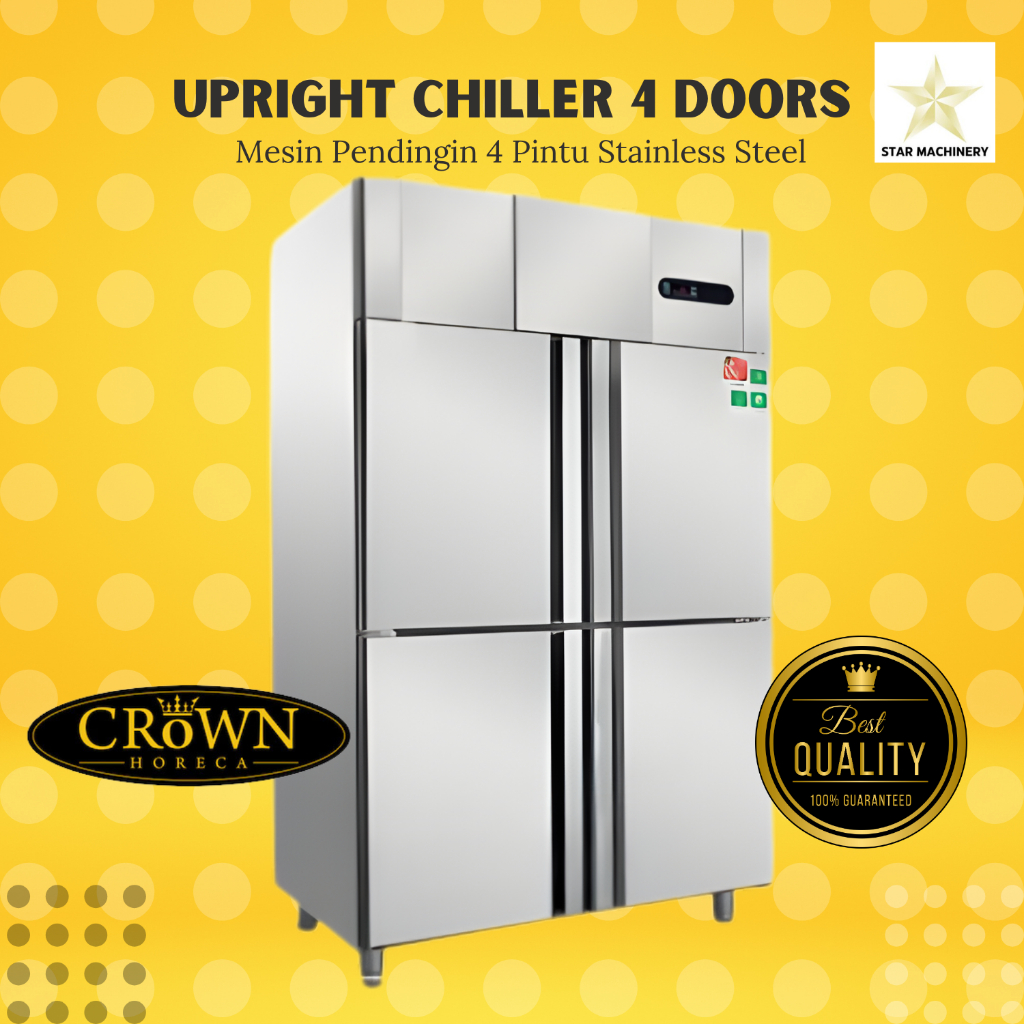 CROWN Upright Chiller 4 Doors stainless steel G1000 - Mesin Pendingin Chiller 4 Pintu