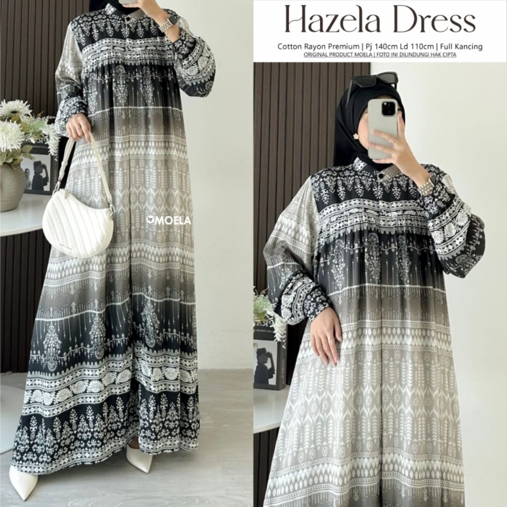 Hazela Dress by Moela - dress cotton rayon premium - gamis wanita model terbaru kekinian - dress baj