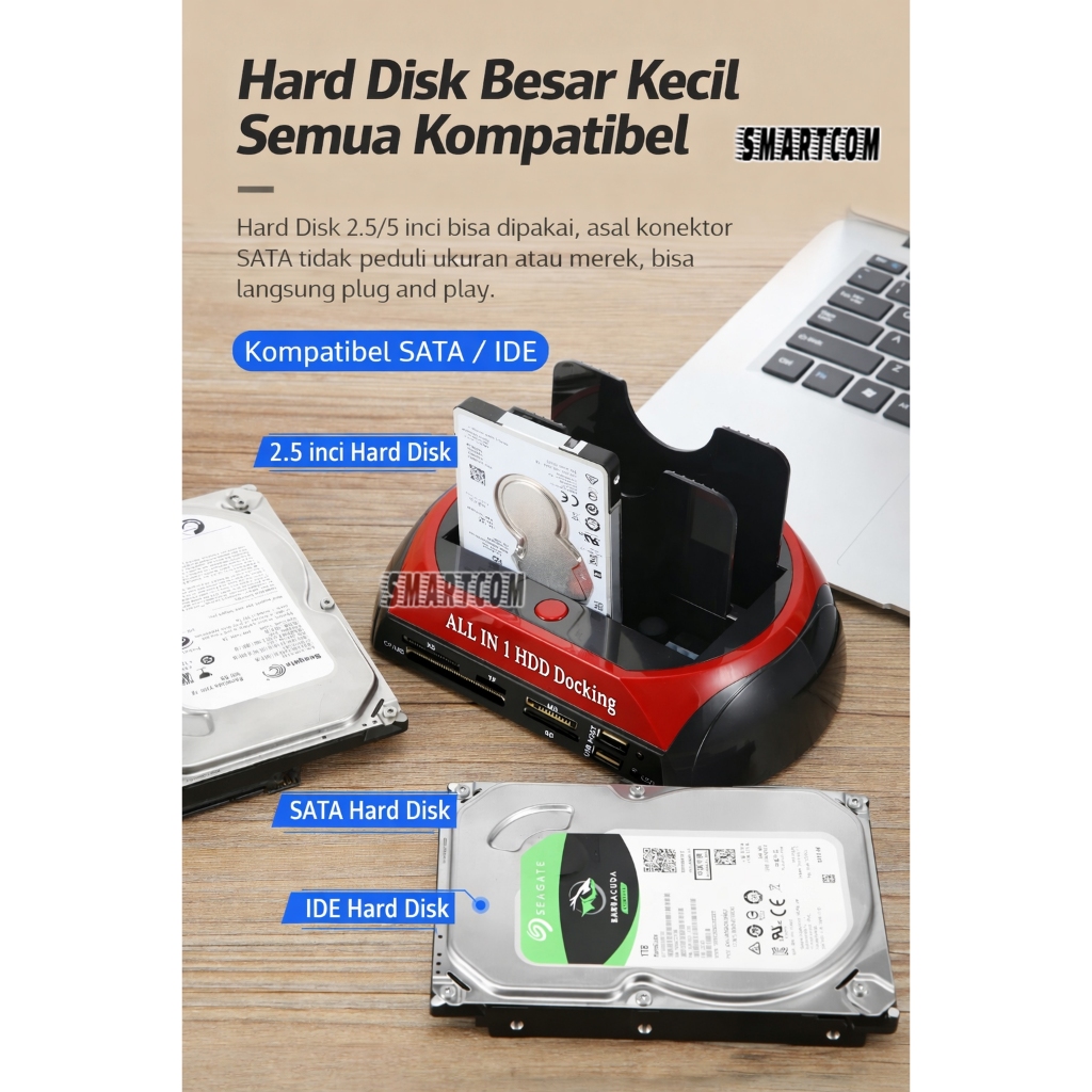 < SMARTCOM > IDE SATA Docking USB 2.0 Dual Sata 2,5"/3,5" External SSD HDD Docking Station Original