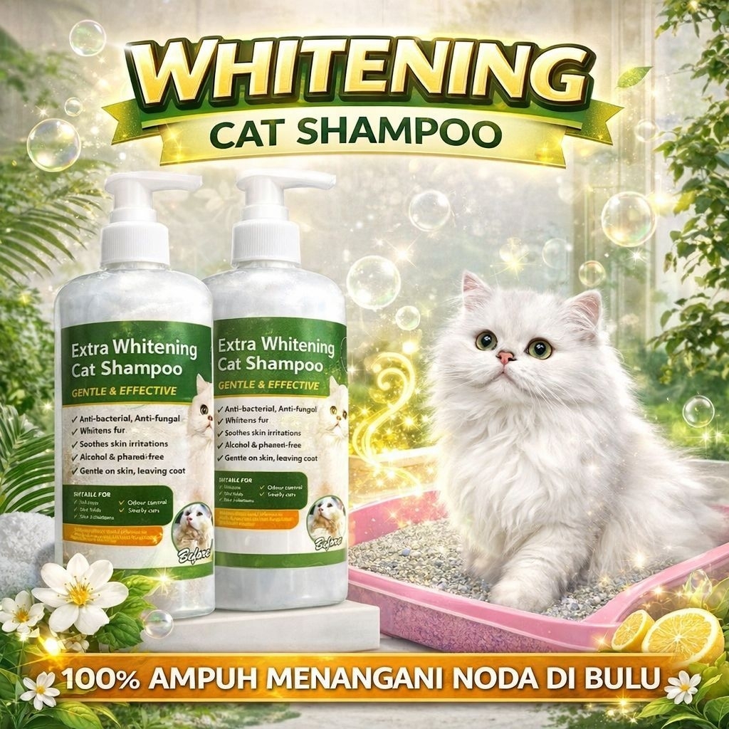 WHITENING SHAMPOO PUMP - Shampoo Plus Conditioner Kucing Putih Grooming Kucing Putih Pemutih Bulu Ku