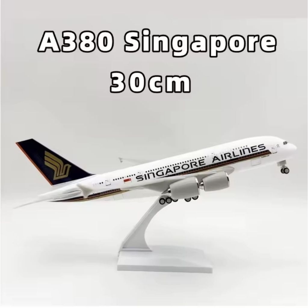 30CM SINGAPORE A380 MINIATUR PESAWAT BAHAN RESIN PAJANGAN DISPLAY