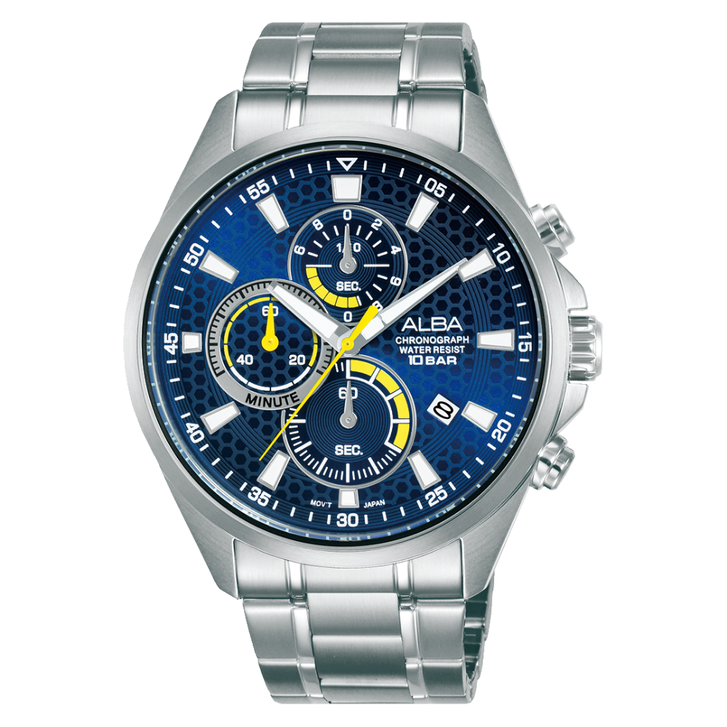 Promo Original Jam Tangan ALBA Active AM3873X1 Men Chronograph Blue Patterned Dial Stainless Steel S