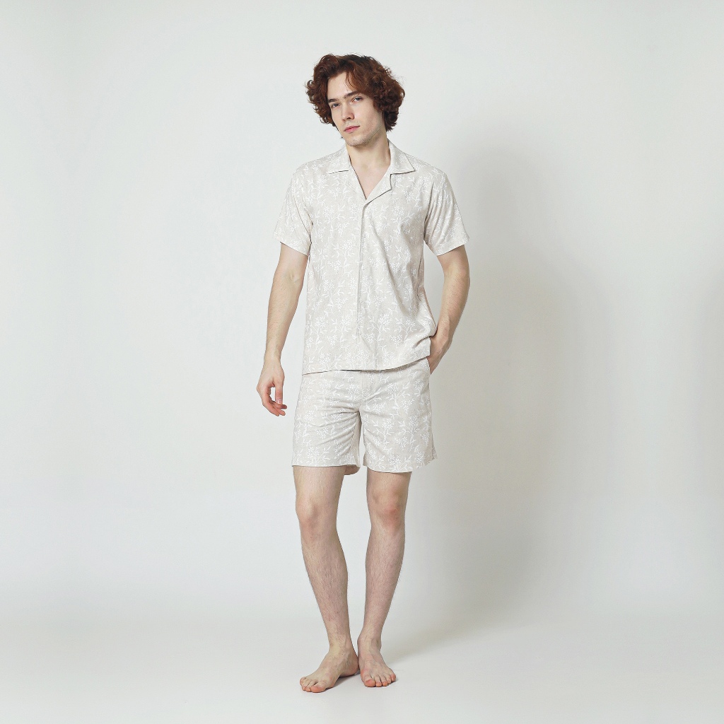 LABONTE Setelan Kemeja Linen Pria Lengan Pendek Motif Whitework - DANTE One Set Men's Linen Shorts S