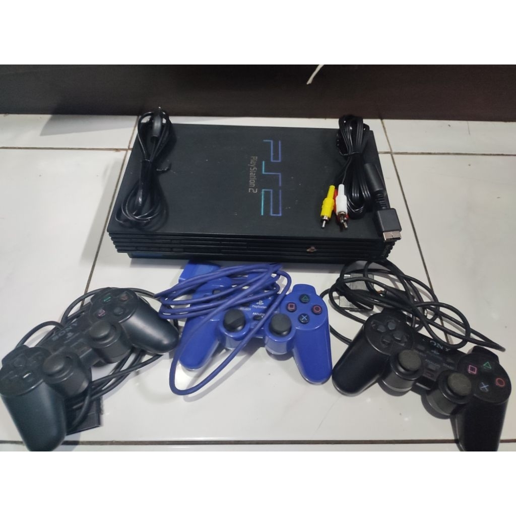 [RUSAK] Sony PlayStation 2 PS2 Fat Rusak Mesin + 3 Stick dan Kabel Fullset Part Servis