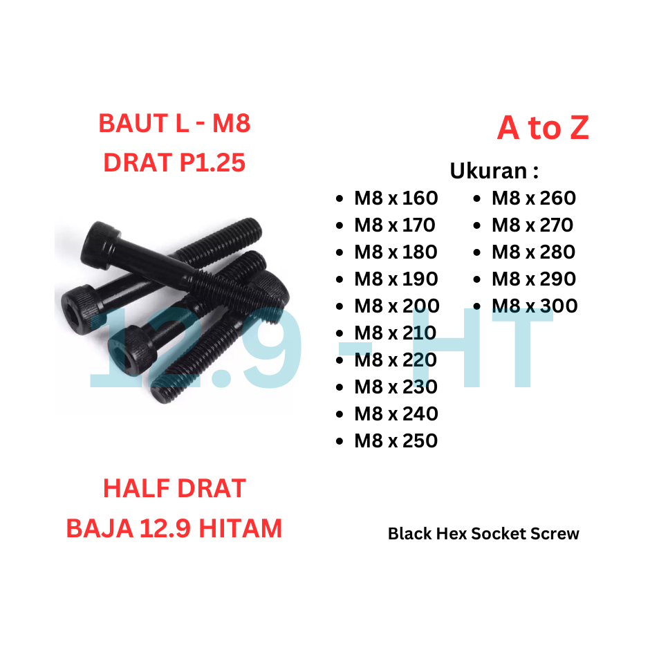 Baut L Baja 12.9 - M8 x 160 / 170 / 180 / 190 / 200 / 210 / 220 / 230 / 240 / 250 / 260 / 270 / 280 