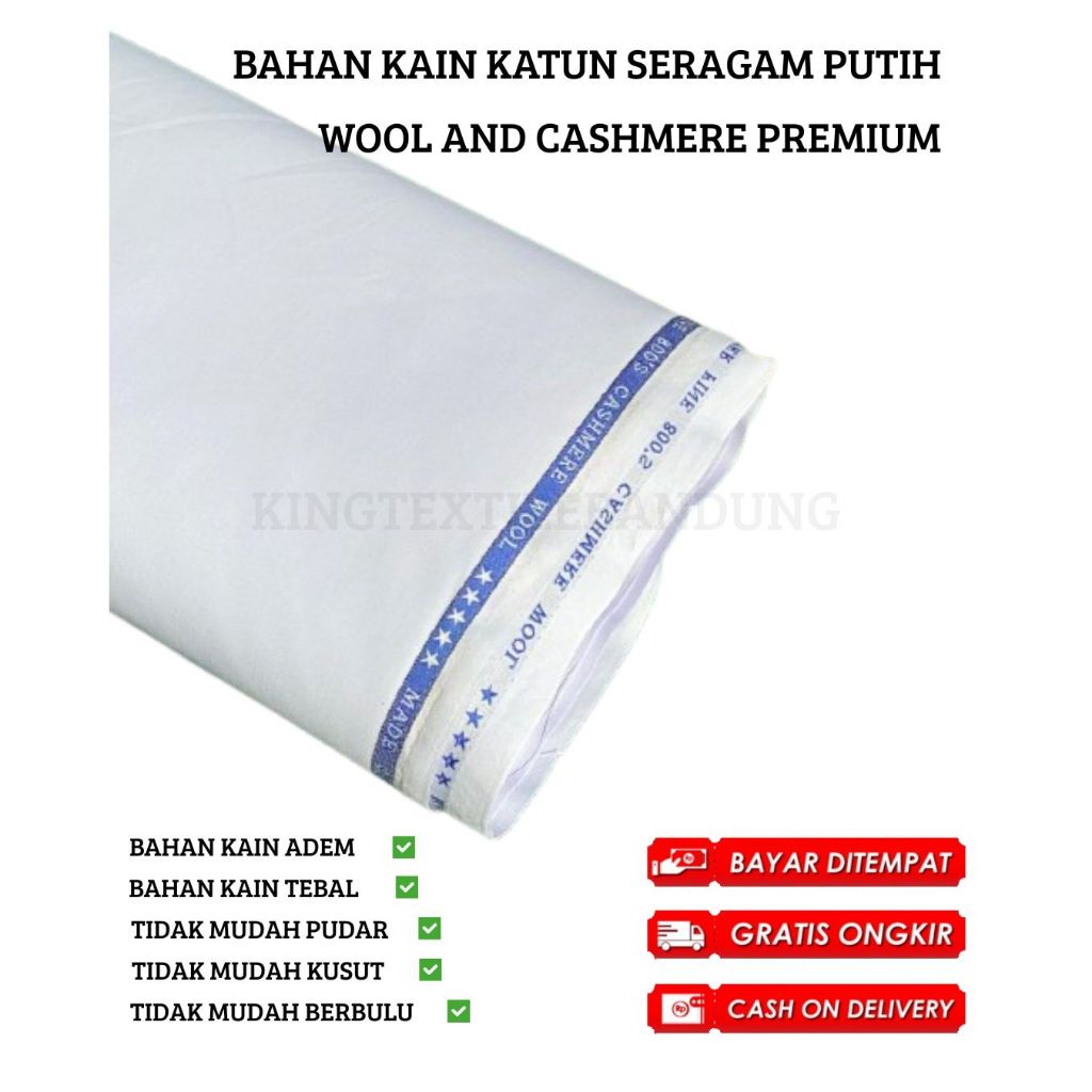 bahan kain seragam putih katun super premium wool and cashmere adem dan lembut