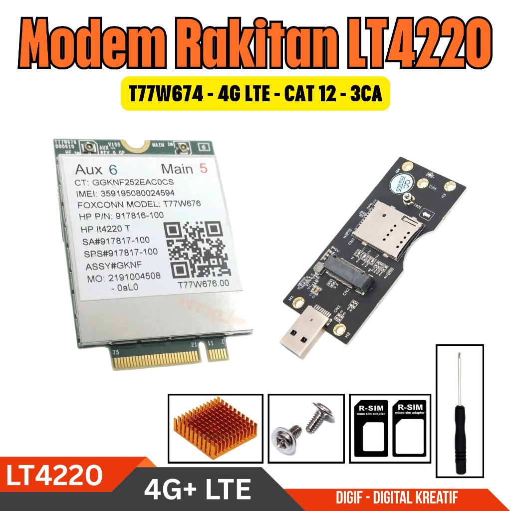 Modem Rakitan LT4220 4G+ LTE Cat12 3CA - Support Openwrt Lock Cell ID