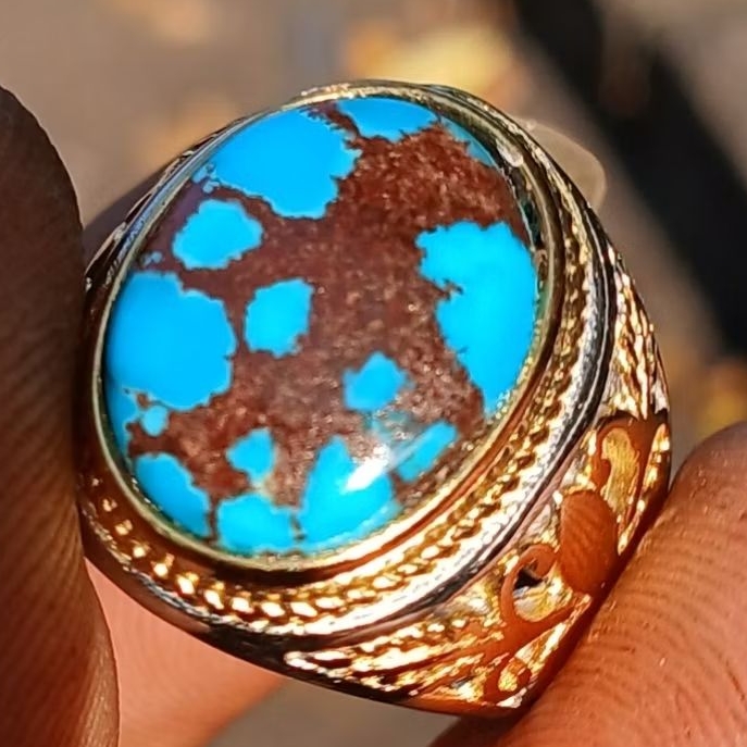 Cincin Batu Akik Pirus Persia Urat Ceplok Harga Murah