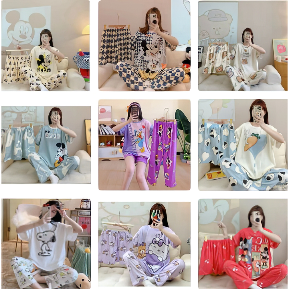 Yipao 802 Baju Tidur Piyama 3 IN 1 Set CP Lengan Pendek PIyama Wanita Celana Panjang Korea 3in1 Prem