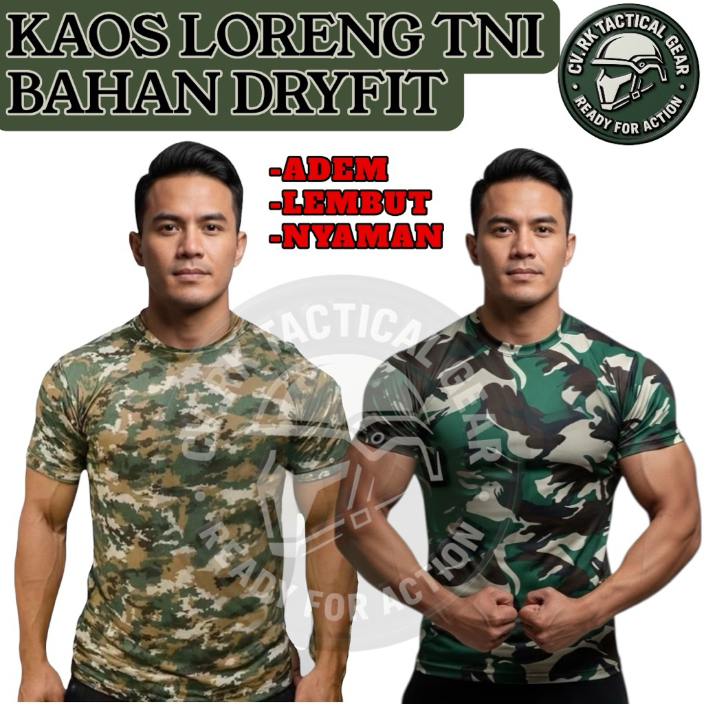 Kaos PDL Bahan katun Drifit Premium  Loreng  Sage Geeen TNI AD , AL, AU KOSTRAD KEMHAN  & Jatah TNI 