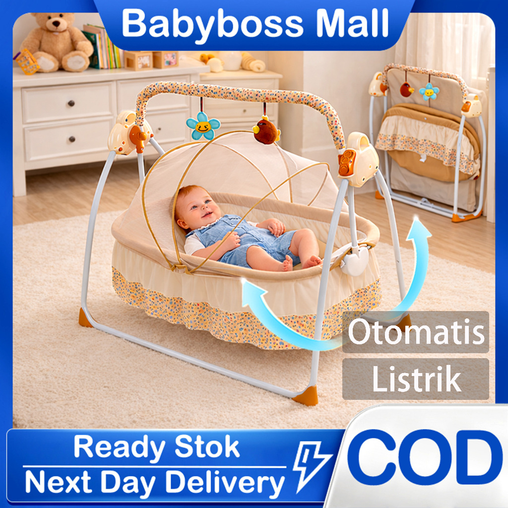Ayunan Bayi Elektrik Otomatis  Ayunan Bayi listrik berusia 0-3 tahun Dapat dilipat Multi-fungsi elek