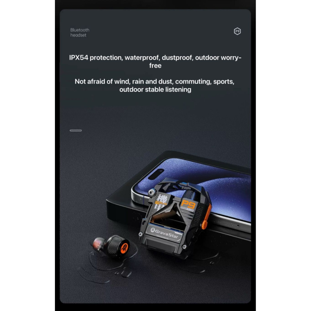 GravaStar P9 Plus Earphone Bluetooth Nirkabel Portabel Peredam Kebisingan untuk E-sports Gaming, Sua