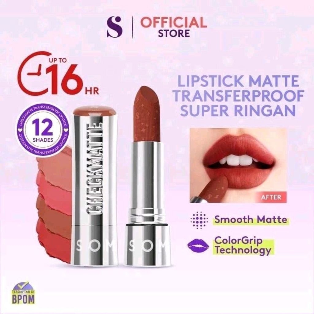 Somethinc Checkmatte Transferproof Lipstik - Lipstik Super Ringan - Transferproof - Lipstik Matte