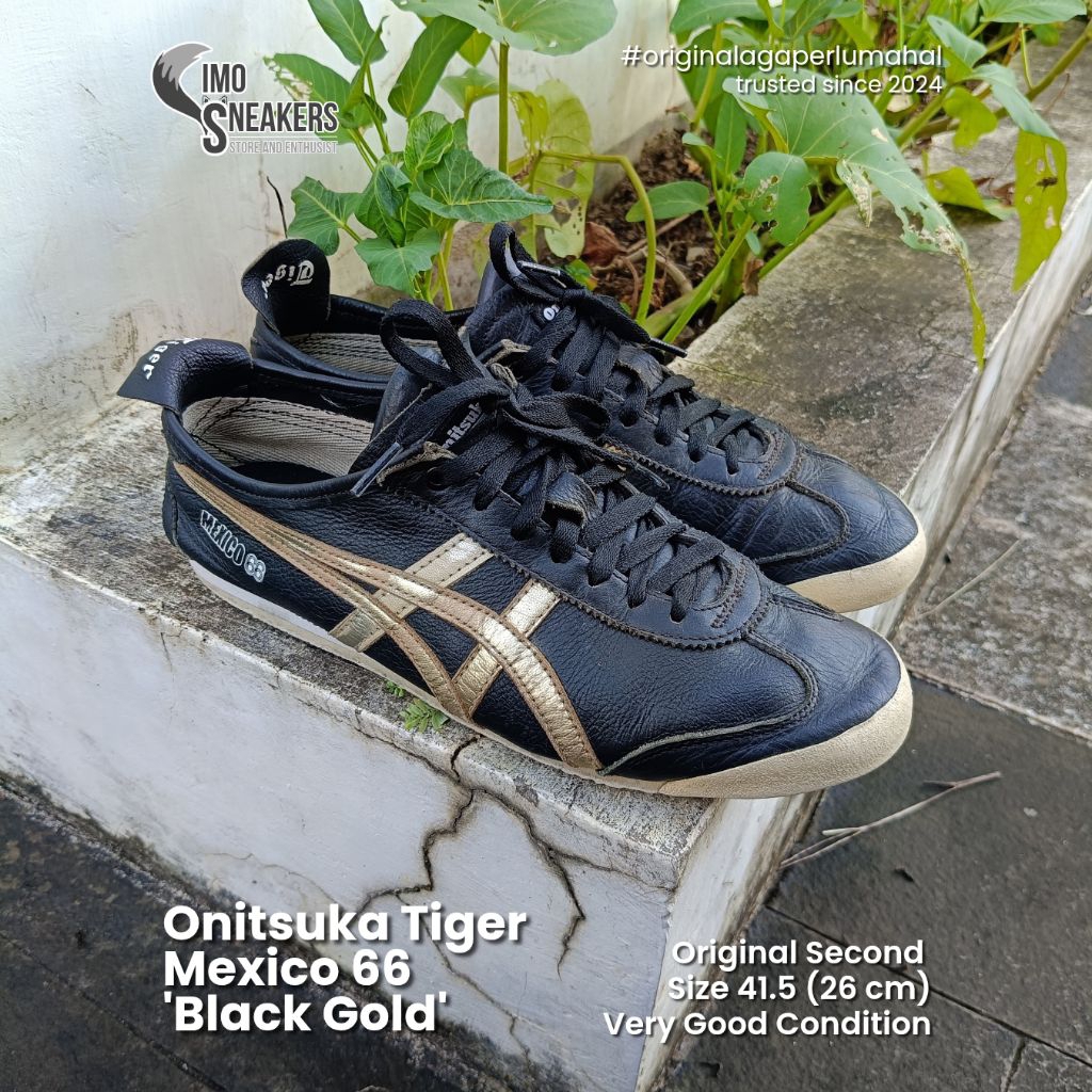 Onitsuka Tiger Mexico 66 Hitam Emas Sepatu Sneakers Original