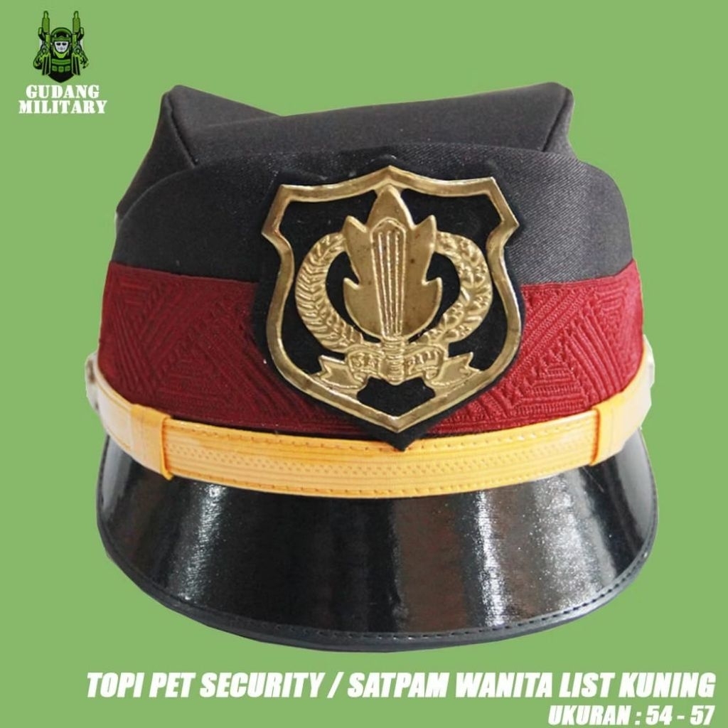 Topi Pet Wanita Satpam/Securty | List Kuning | List Putih | List Hitam Premium
