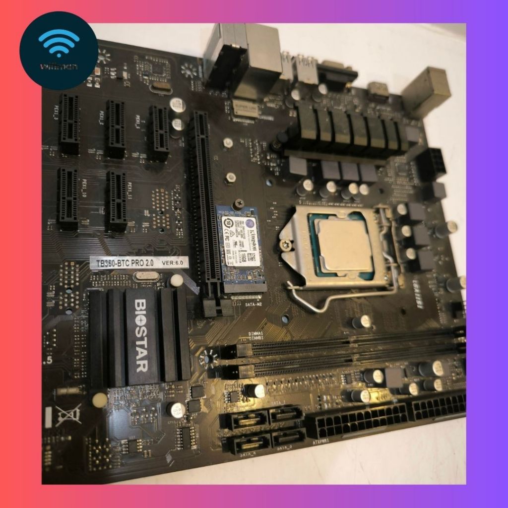 Paket Motherboard Bio Star TB360-BTC pRO 2.0 + SSD kingstone 16GB M.2 + Procesor intel i3 9100T
