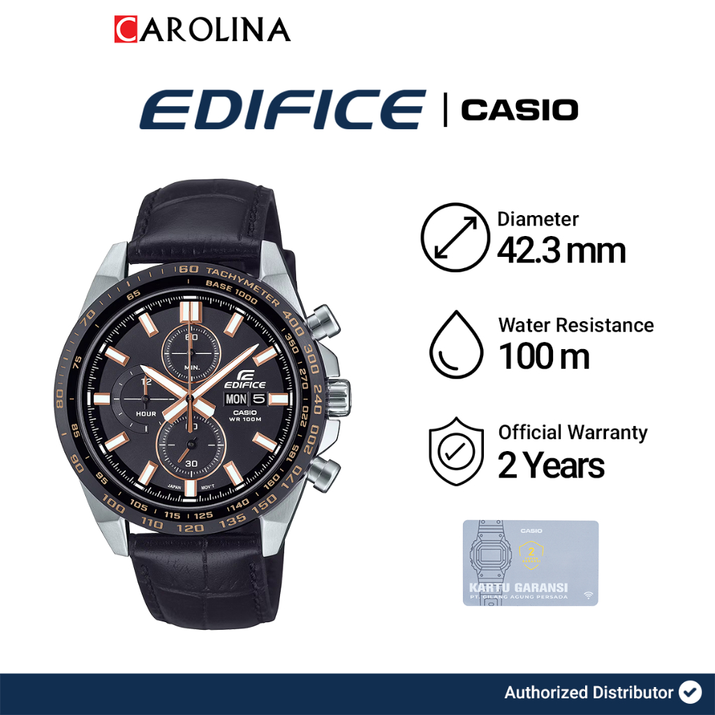 Jam Tangan Pria Casio Edifice  Chronograph EFR-574BL-1A Black Dial Black Leather Strap