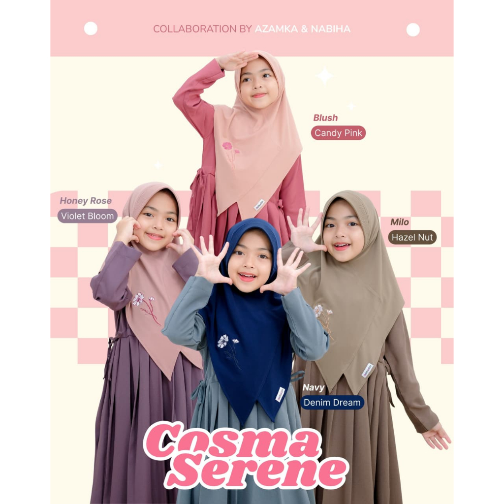 Azamka x Nabiha - Dress Serene  - Gamis Anak Polos Cantik Manis set Jilbab Cantik - Dress Anak Lucu 