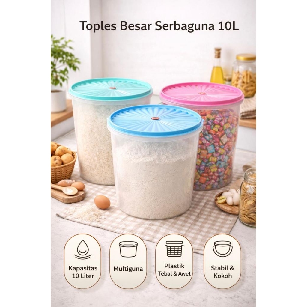 Toples Kerupuk Plastik Polin & Maxima / Toples Peyek / Toples 10L / Toples Kerupuk Peyek Murah / Top