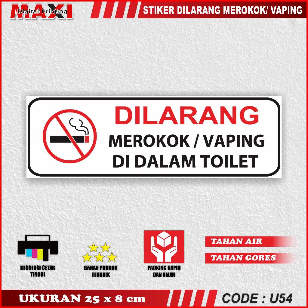 Dilarang Merokok / Vaping Di Dalam Toilet 25 x 8 cm