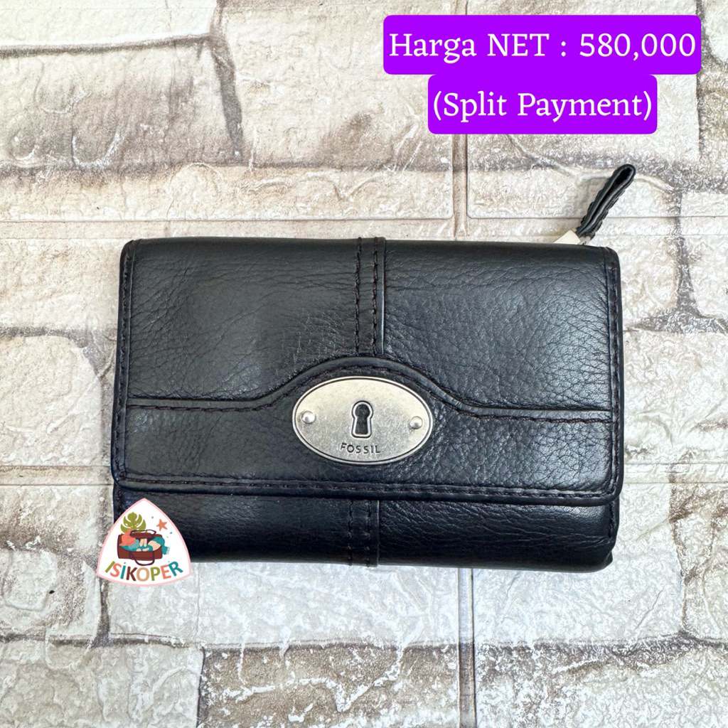 703# NET-Preloved Fossil Maddox Medium Wallet Dompet Hitam