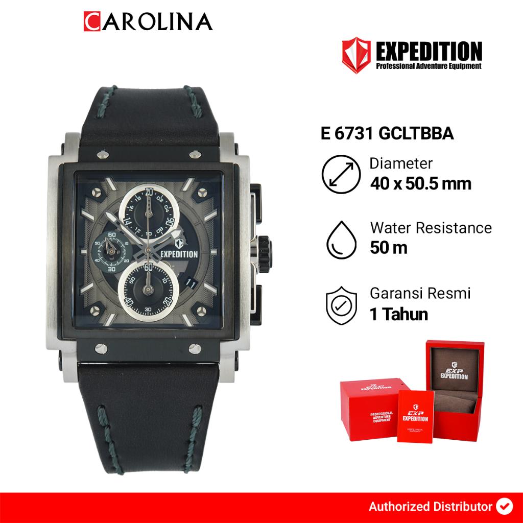 Jam Tangan Pria Expedition Chronograph E 6731 GCLTBBA Black Dial Black Leather Strap