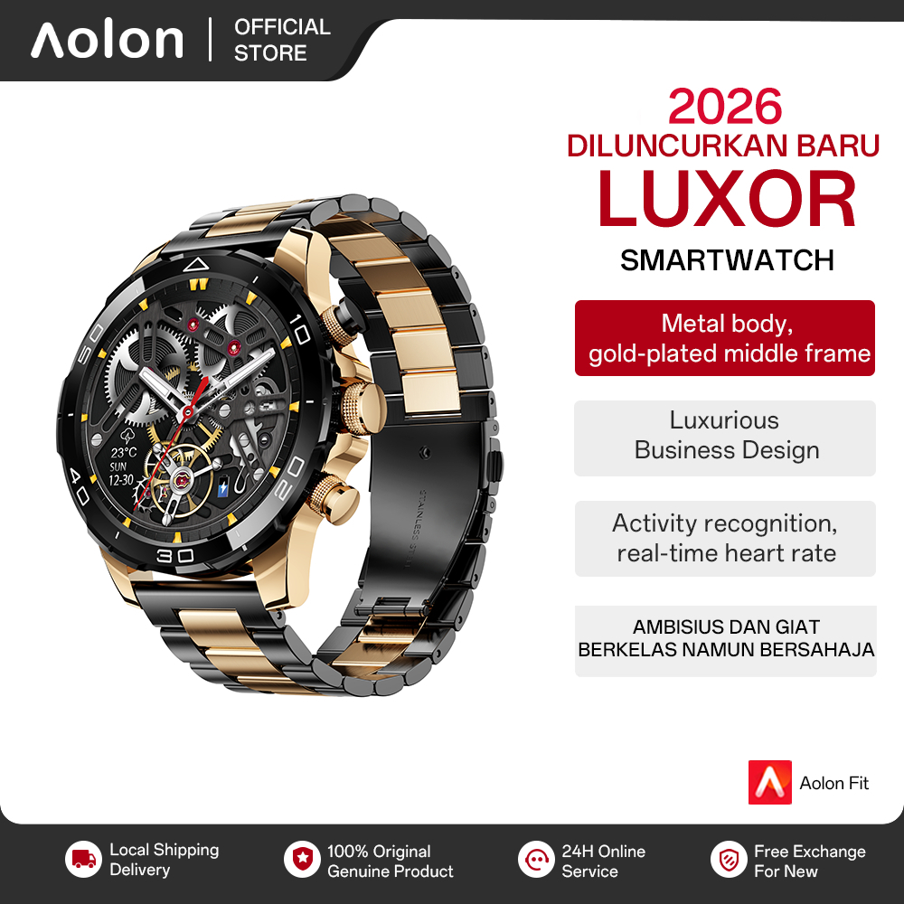 Aolon Luxor Smartwatch Pria 2026 Original Jam Tangan Pintar Bulat Layar HD IPS Strava Connect Tahan 