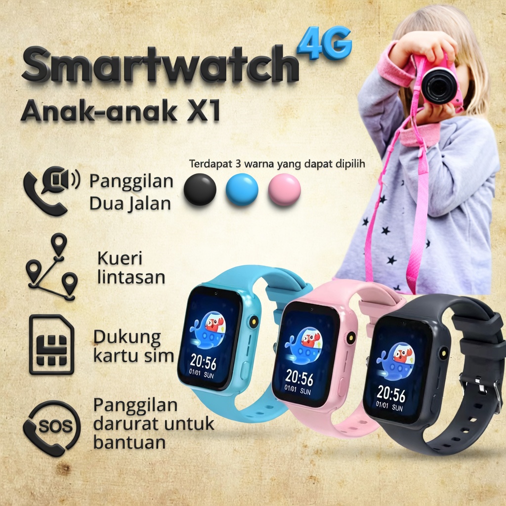Anti Air Jam tangan anak X1- 4G Video call telepon - anak Gps Digital Smartwatch anak Waterproof Kid