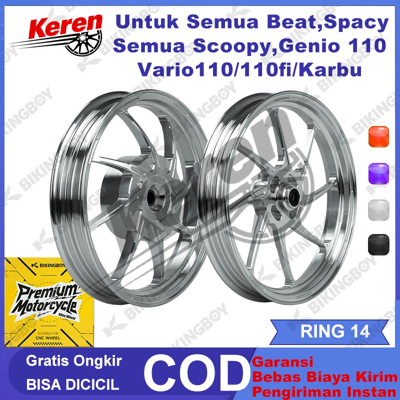 VELG BIKINGBOY Palang 8 CNC Racing Untuk Beat,Scoopy,Genio,Spacy,Vario 110/110fi/Karbu Ring 14 Ukura