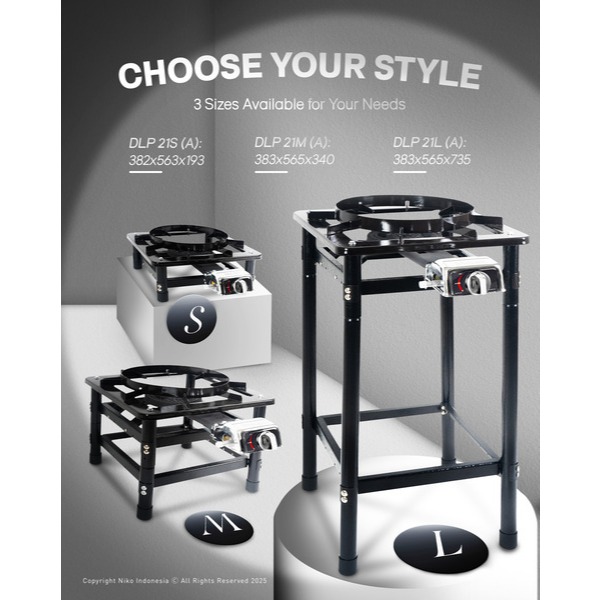 NIKO DLP 21M Kompor Gas 1 Tungku Low Pressure Besi Cor Rangka Besi Kaki Tinggi Pemantik Manual Black