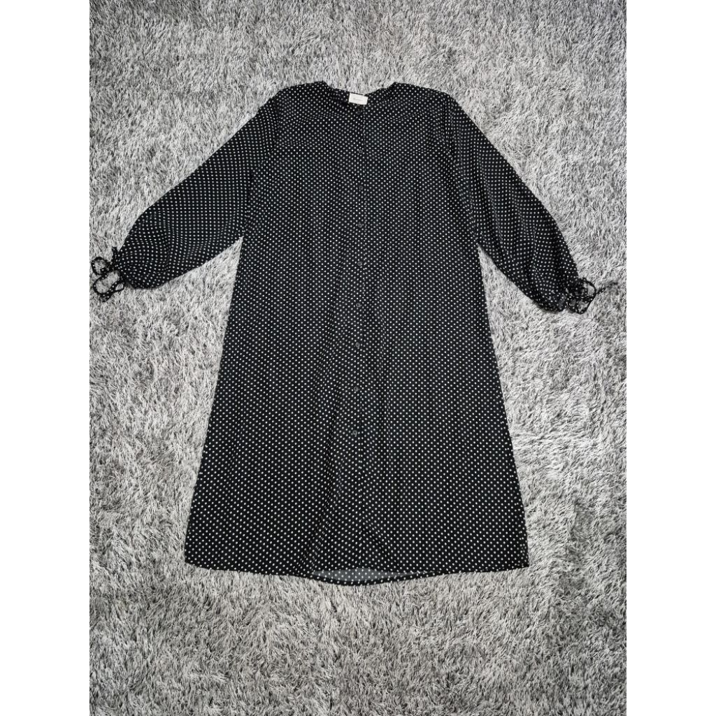 Gamis longdress polkadot hitam putih