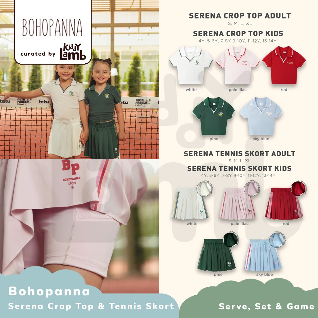 Bohopanna Serena Top & Skort / Baju Olahraga Anak Polos Perempuan 4-14Tahun / Padel Tennis Golf Spor