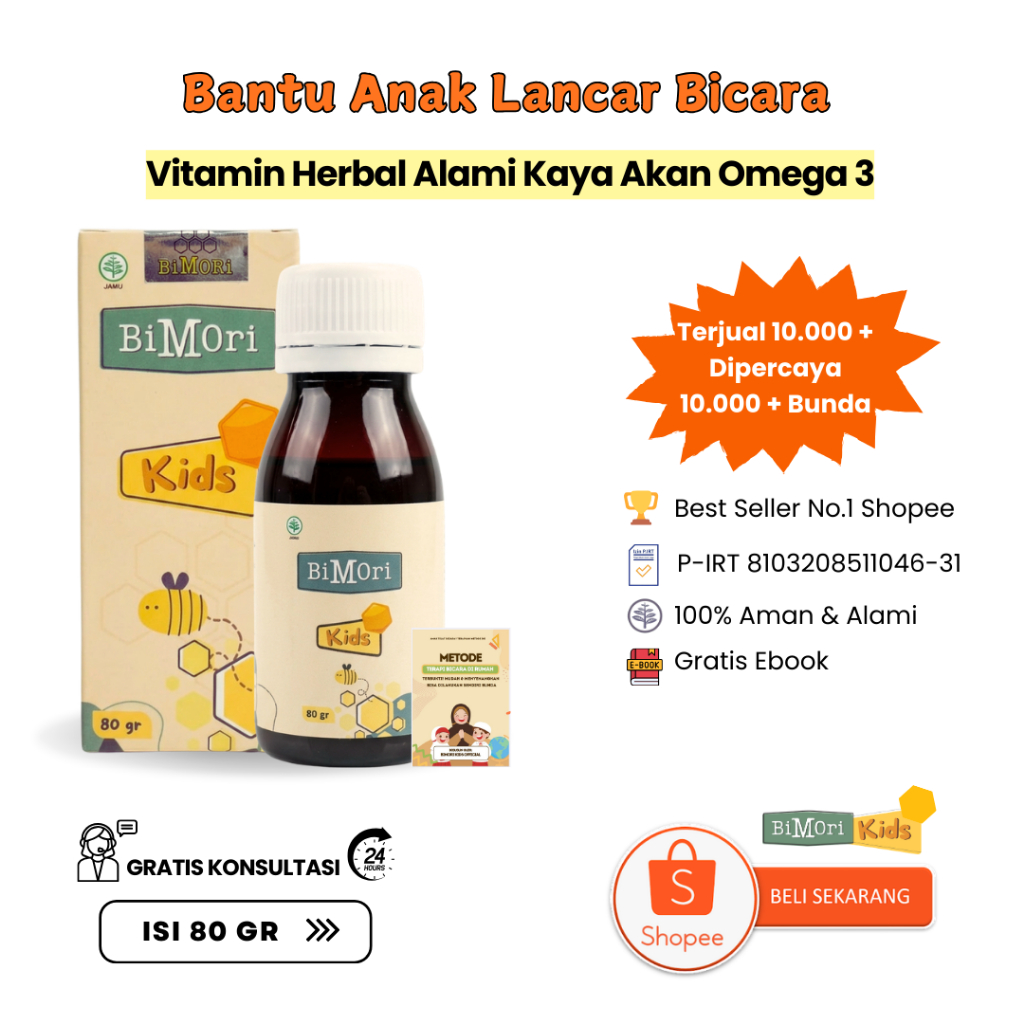 Bimori Kids Vitamin Lancar Bicara Anak Obat Speech Delay Nutrisi Otak Anak Cepat Bicara Varian 60 ml