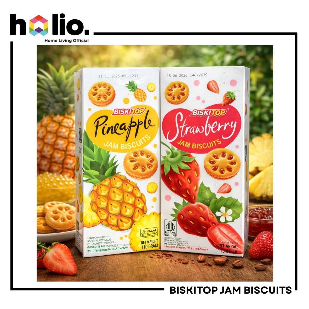 Holio Gloria Biskitop Jam Biscuit 250g – 2 Varian Selai Pineapple & Strawberry, Biskuit Renyah Nikma