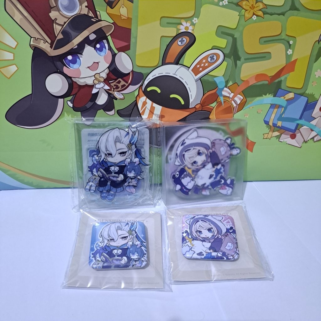 Neuvilette & Citrali Badge dan Standee - Official Genshin Merchandise
