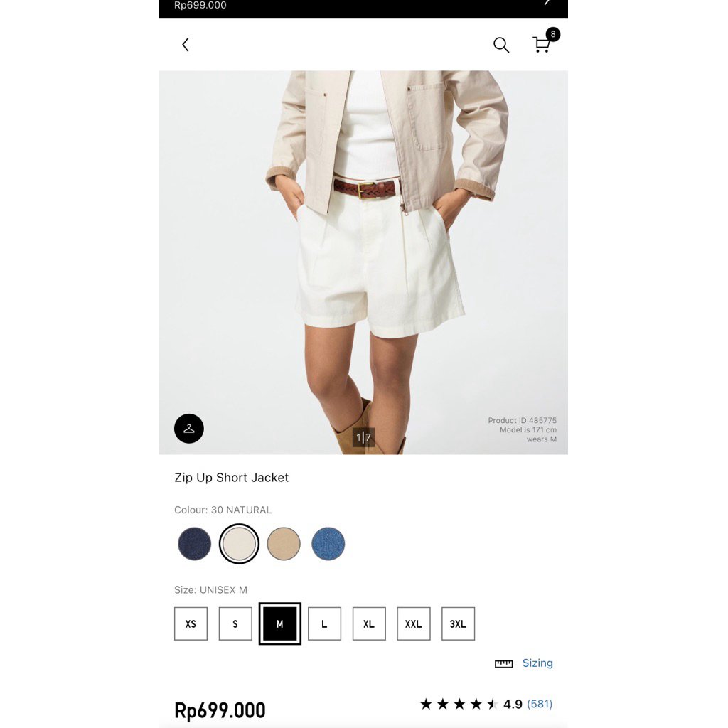 Zip Up Short Jacket Uniqlo 30 Natural