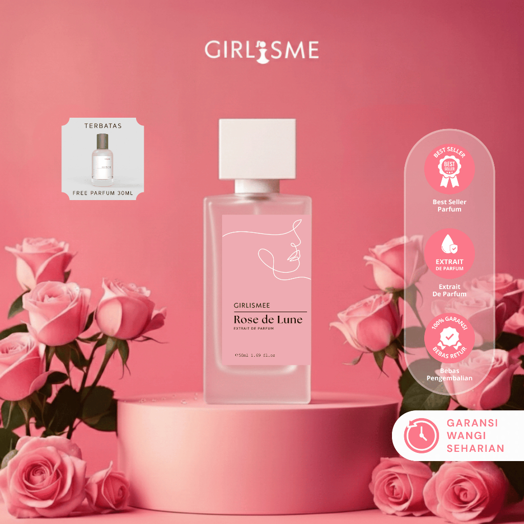 Grlsm by Girlisme Extrait De Parfum 50ml Rose De Lune Free EDP 30ml Perfume Wanita Wangi Seharian dan Tahan Lama