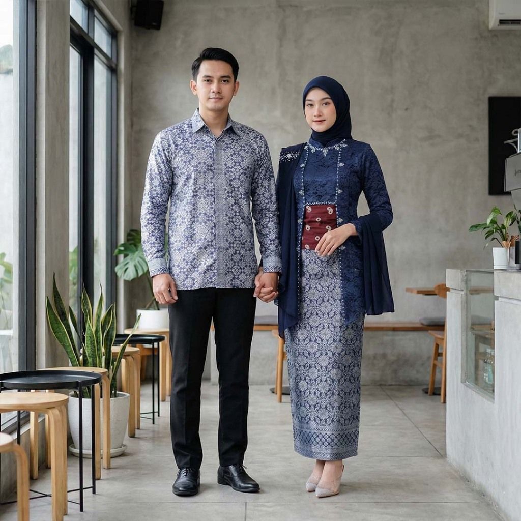 SET KEBAYA KUTU BARU LAKSMI NAVY ORI COUPLE KEMEJA / CUSTOM ANAK & JUMBO / BAJU SETELAN SERAGAM BATI