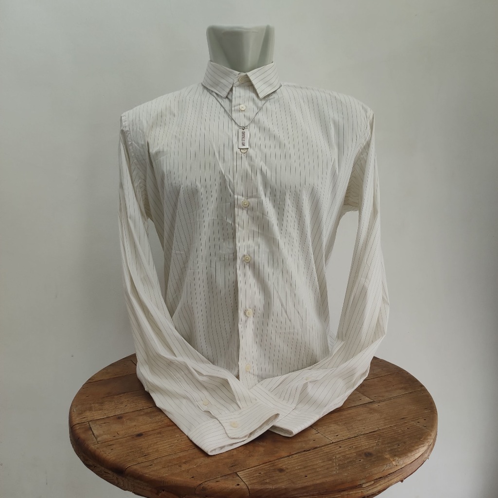 Kemeja Pria Zara Man Superslim Fit Motif Garis Putih Hitam Size XXL (AVPBZ040)