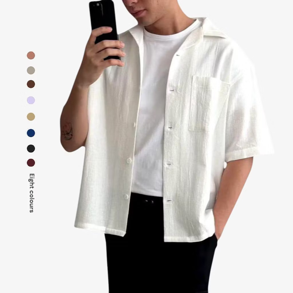 3SDR Cuban Bowling Boxy Oversized Linen Shirt  | Kemeja Linen Bowling Polos Pria Kerah Terbuka Lenga